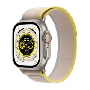 Apple Watch Ultra GPS + Cellular, 49mm Titanium Case with Yellow/Beige Trail Loop – S/M