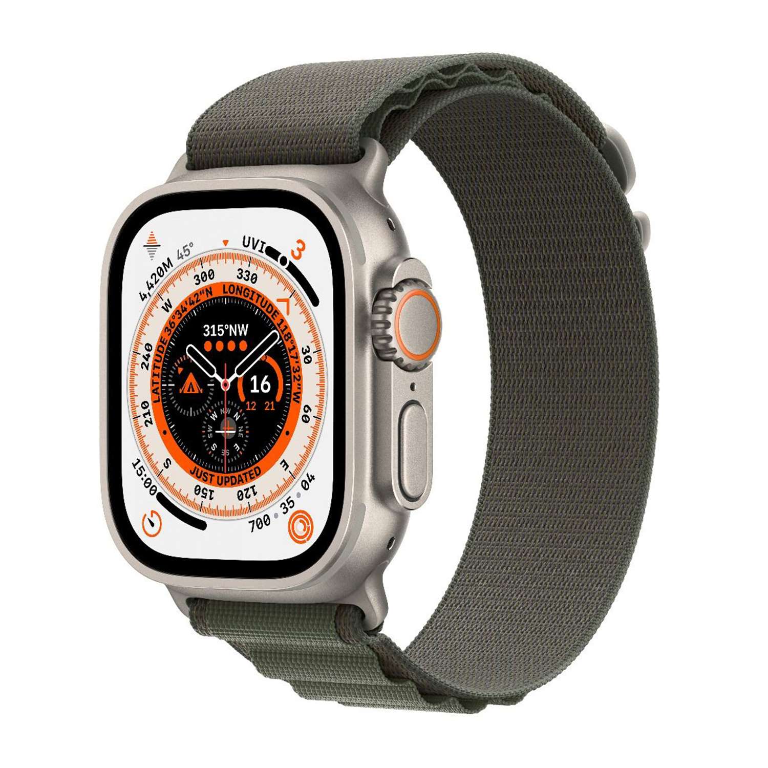 Apple Watch Ultra GPS + Cellular, 49mm Titanium Case with Green Alpine Loop – Large