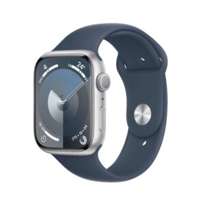 Apple Watch Series 9 GPS 41mm Silver Aluminium Case with Storm Blue Sport Band – S/M