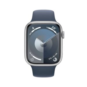 Apple Watch Series 9 GPS 41mm Silver Aluminium Case with Storm Blue Sport Band – S/M